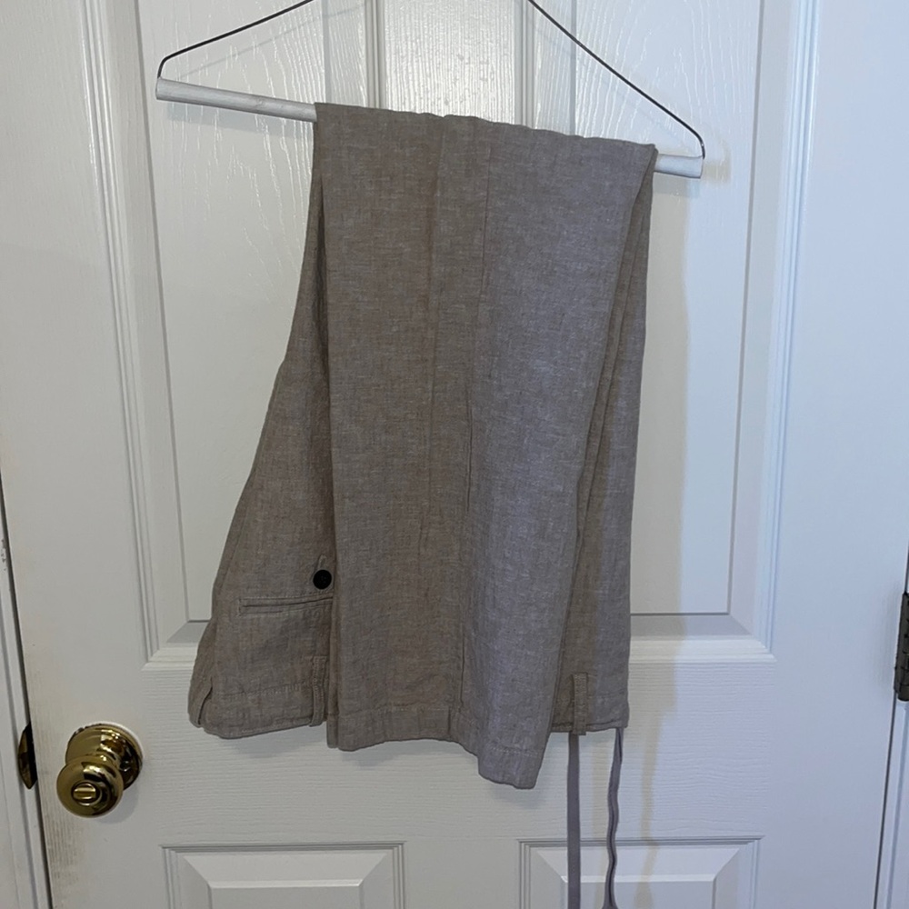 Perry Ellis Men’s Pants 32x30 Linen Crème Tan Tapered Slim Fit Old Money